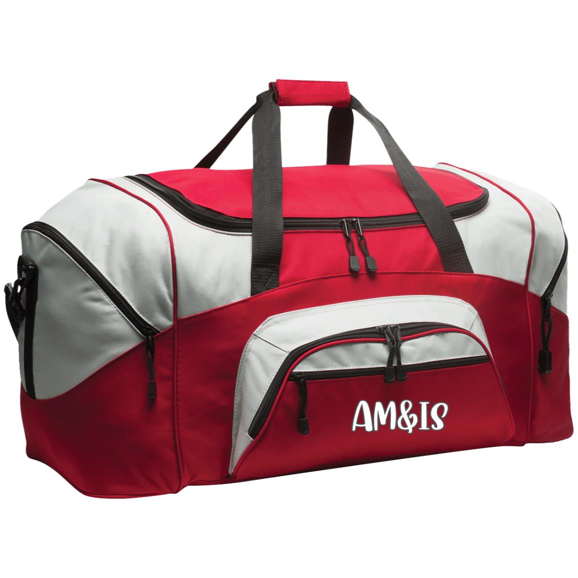 RED GRAY ONE SIZE - AM&IS Activewear Colorblock Sport Duffel - duffel bag at TFC&H Co.