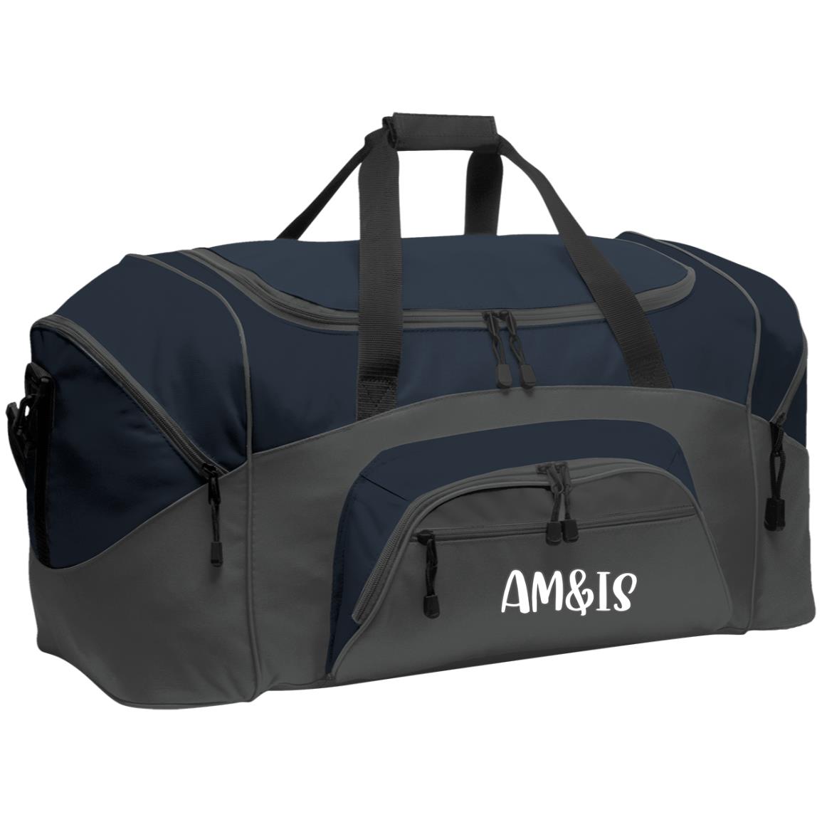 DARK CHARCOAL/NAVY ONE SIZE - AM&IS Activewear Colorblock Sport Duffel - duffel bag at TFC&H Co.