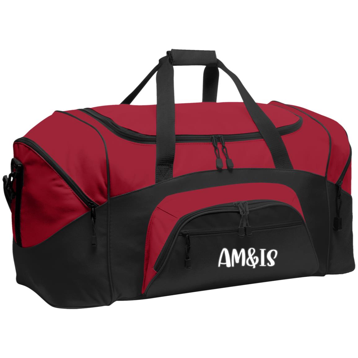 BLACK/TRUE RED ONE SIZE - AM&IS Activewear Colorblock Sport Duffel - duffel bag at TFC&H Co.