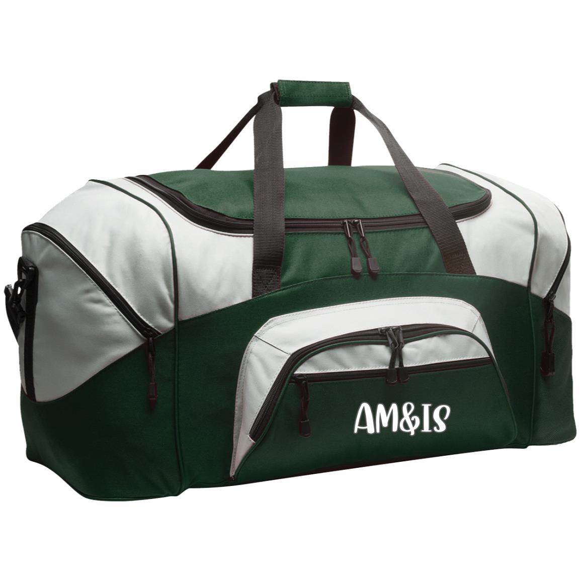 HUNTER GREEN GRAY ONE SIZE - AM&IS Activewear Colorblock Sport Duffel - duffel bag at TFC&H Co.
