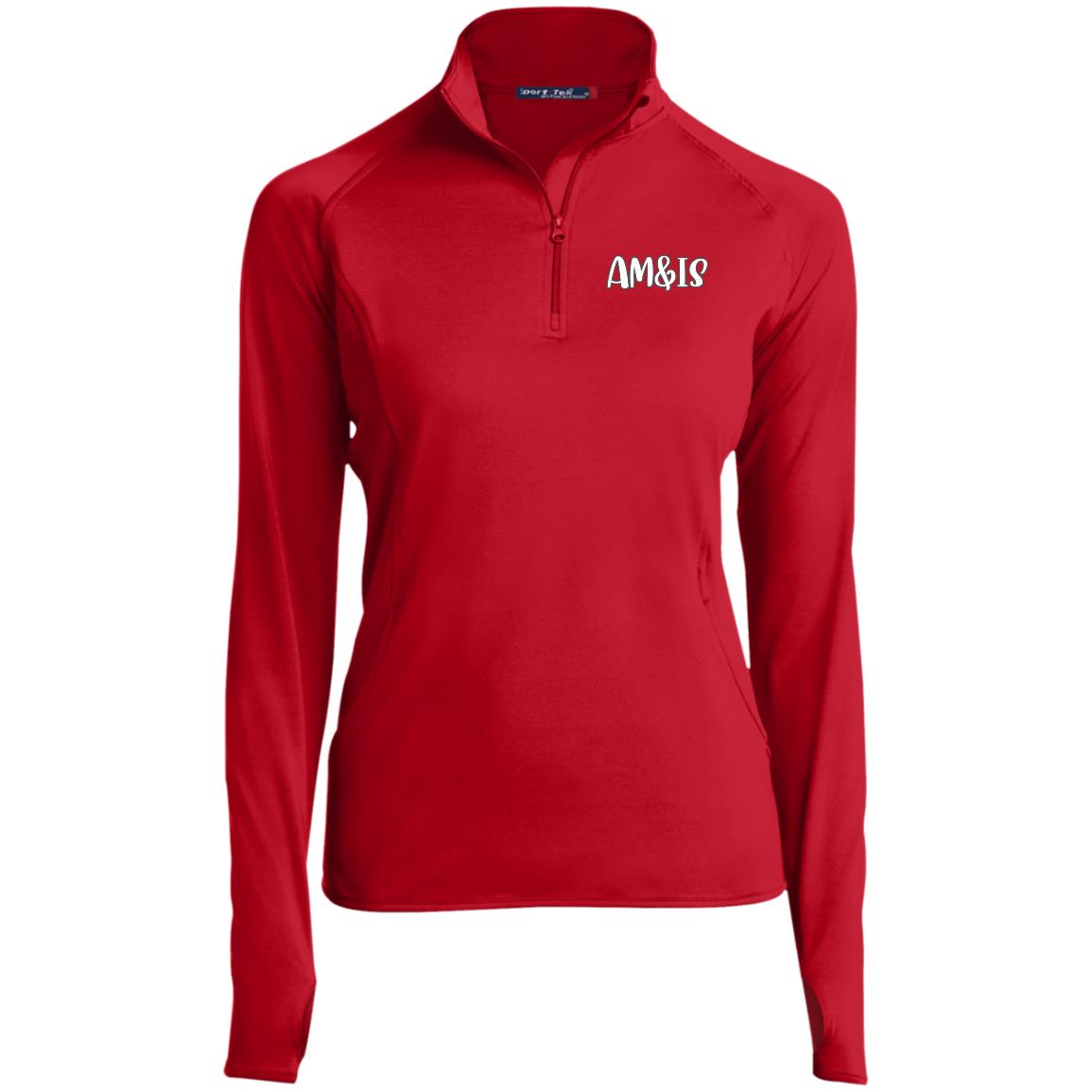 TRUE RED - AM&IS Activewear Ladies' 1/2 Zip Performance Pullover - womens shirt at TFC&H Co.