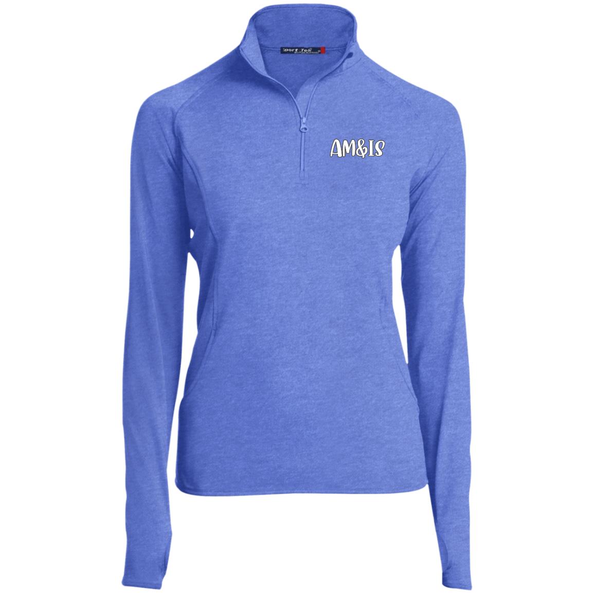 TRUE ROYAL HEATHER - AM&IS Activewear Ladies' 1/2 Zip Performance Pullover - womens shirt at TFC&H Co.
