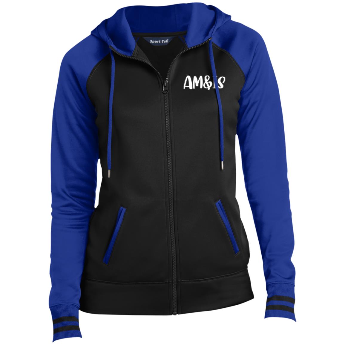 BLACK/TRUE ROYAL AM&IS Activewear Ladies' Sport-Wick® Full-Zip Hooded Jacket - women's jacket at TFC&H Co.