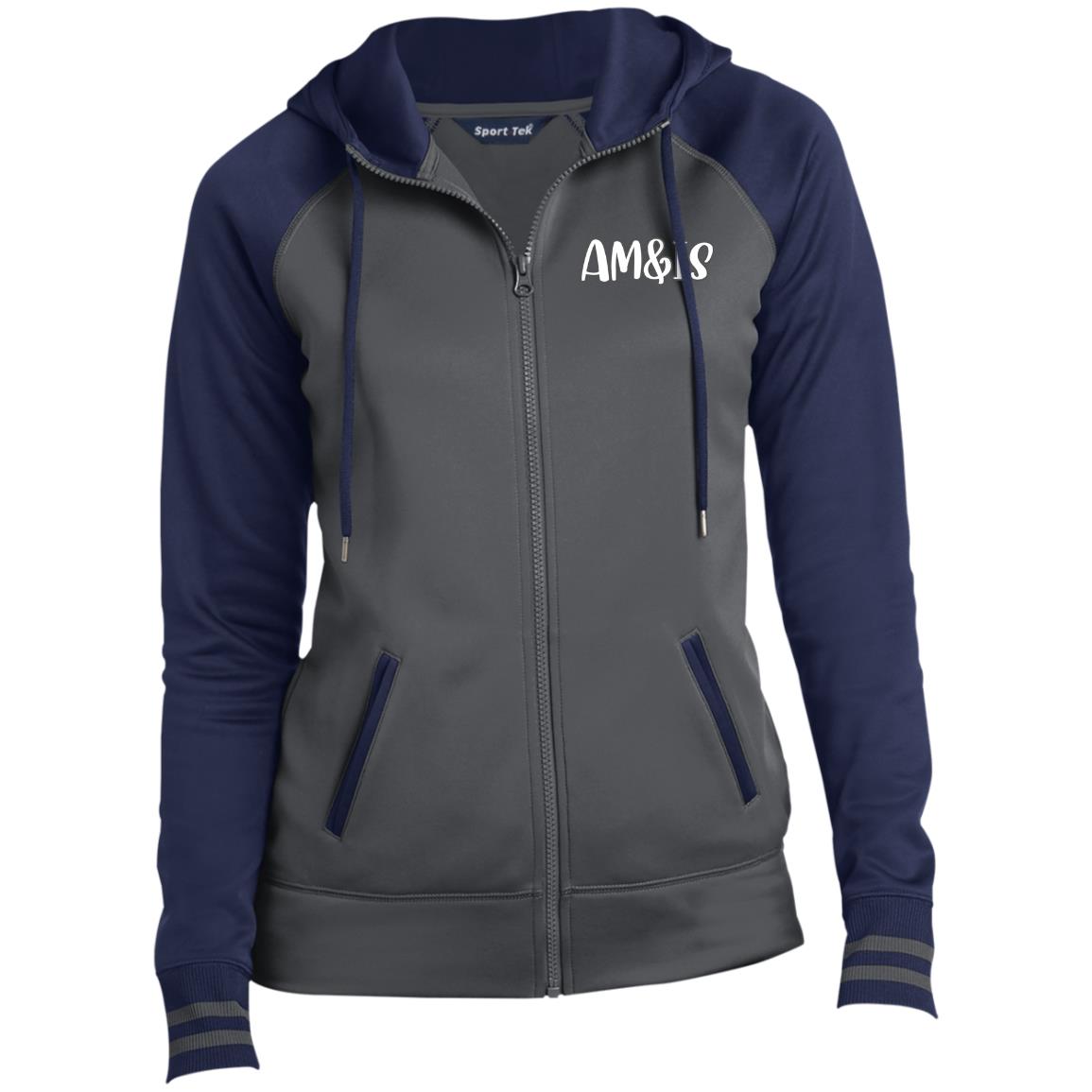 DARK SMOKE/NAVY - AM&IS Activewear Ladies' Sport-Wick® Full-Zip Hooded Jacket - womens jacket at TFC&H Co.