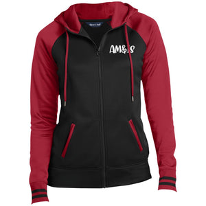 BLACK/DEEP RED - AM&IS Activewear Ladies' Sport-Wick® Full-Zip Hooded Jacket - womens jacket at TFC&H Co.