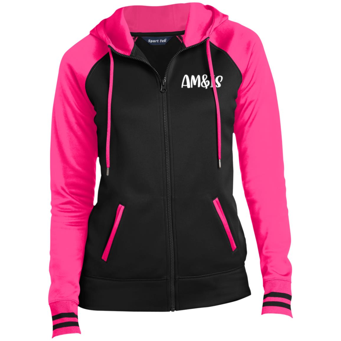 BLACK NEON PINK - AM&IS Activewear Ladies' Sport-Wick® Full-Zip Hooded Jacket - womens jacket at TFC&H Co.