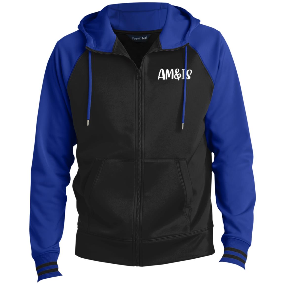 BLACK/TRUE ROYAL AM&IS Activewear Men's Sport-Wick® Full-Zip Hooded Jacket - men's jacket at TFC&H Co.