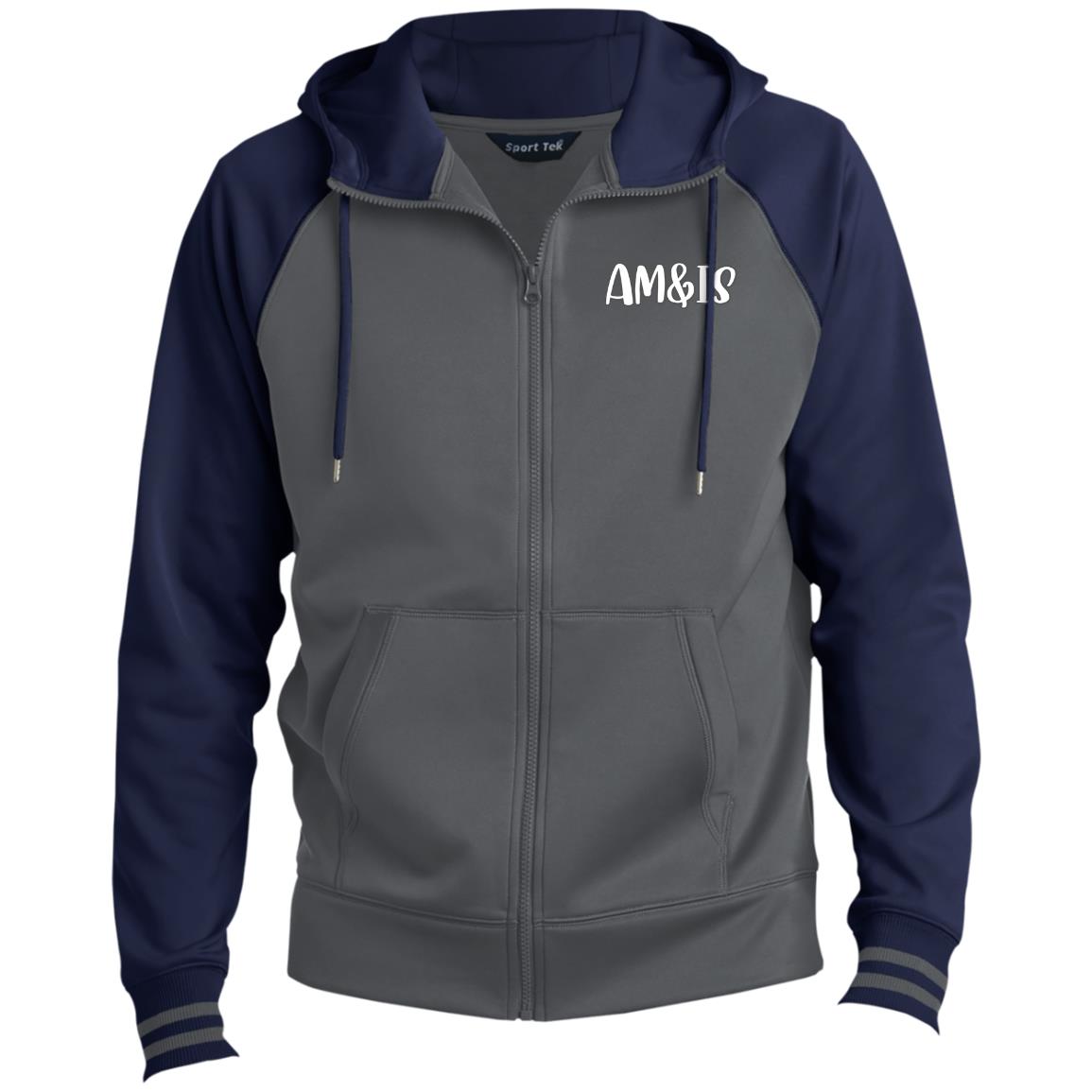 DARK SMOKE/NAVY - AM&IS Activewear Men's Sport-Wick® Full-Zip Hooded Jacket - mens jacket at TFC&H Co.
