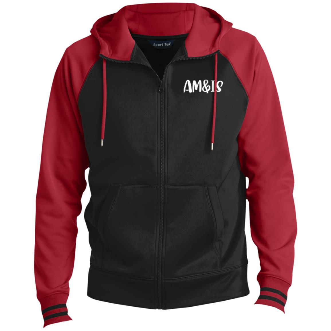 BLACK/DEEP RED - AM&IS Activewear Men's Sport-Wick® Full-Zip Hooded Jacket - mens jacket at TFC&H Co.