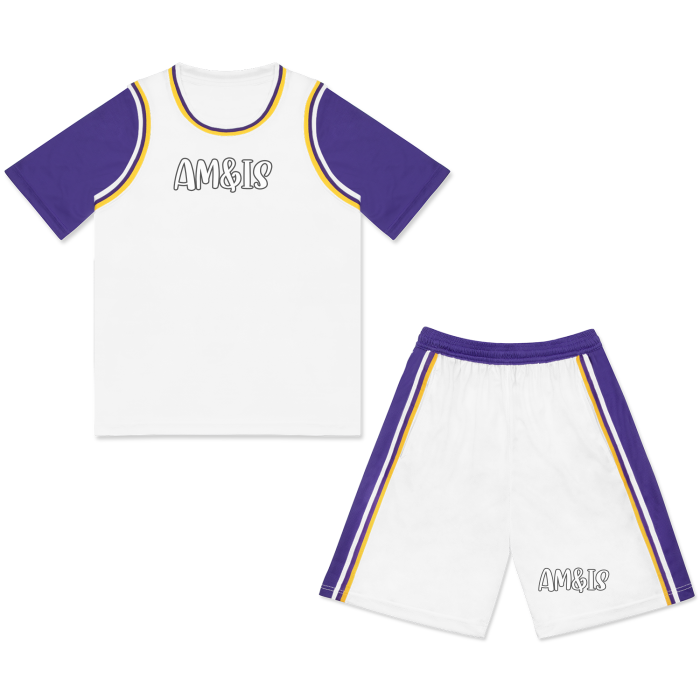 WHITE - Am&Is Men's Striped 2 In 1 T-Shirt & Shorts Basketball Jersey Set - mens basketball jersey set at TFC&H Co.