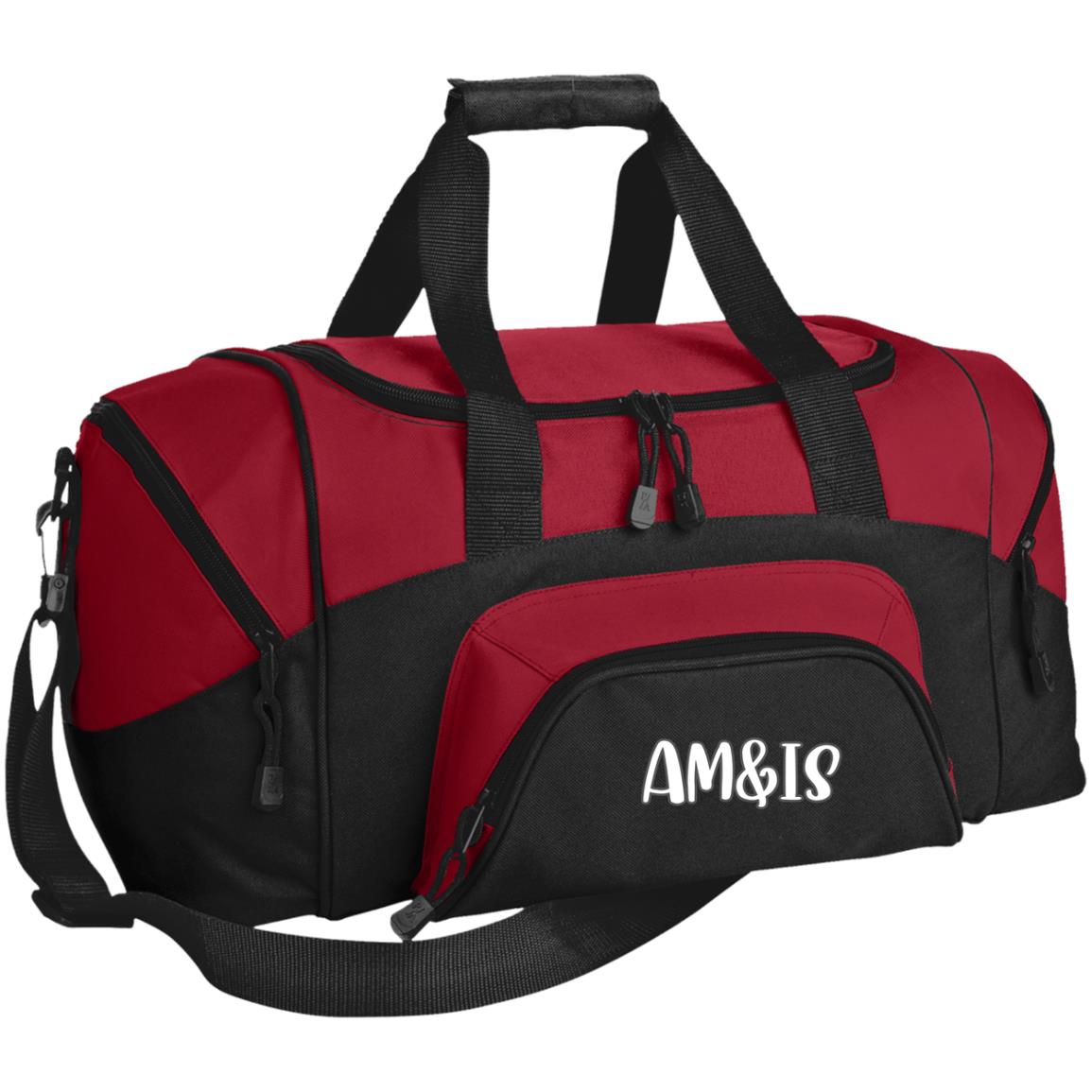 BLACK TRUE RED ONE SIZE - AM&IS Activewear Small Colorblock Sport Duffel Bag - duffel bag at TFC&H Co.