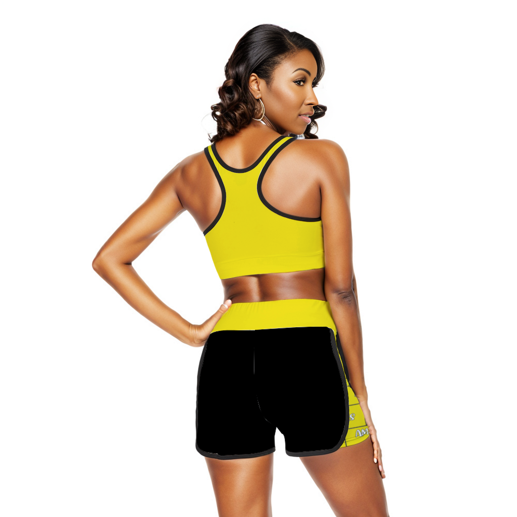 - Am&Is Women's Activewear Sport Racerback Bra & Shorts Set - Yellow - womens top & short set at TFC&H Co.