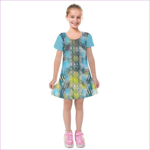 - Aqua Depth Kids Short Sleeve Velvet Dress - kids dress at TFC&H Co.