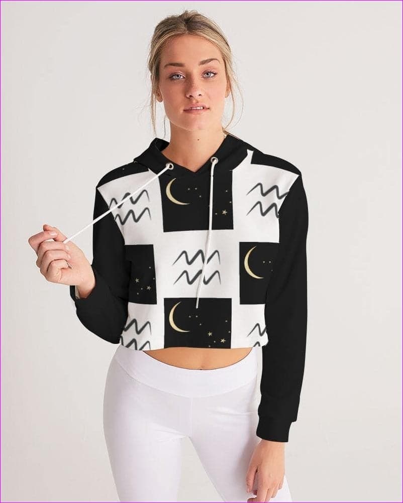 Aquarius Moon Womens Cropped Hoodie - cropped hoodie at TFC&H Co.