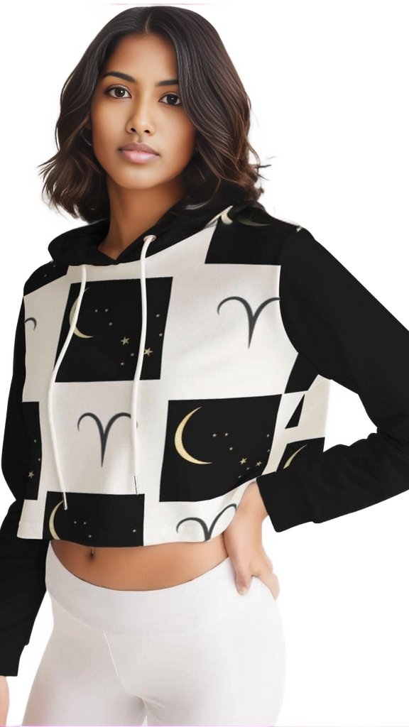 - Aries Moon Womens Cropped Hoodie - cropped hoodie at TFC&H Co.