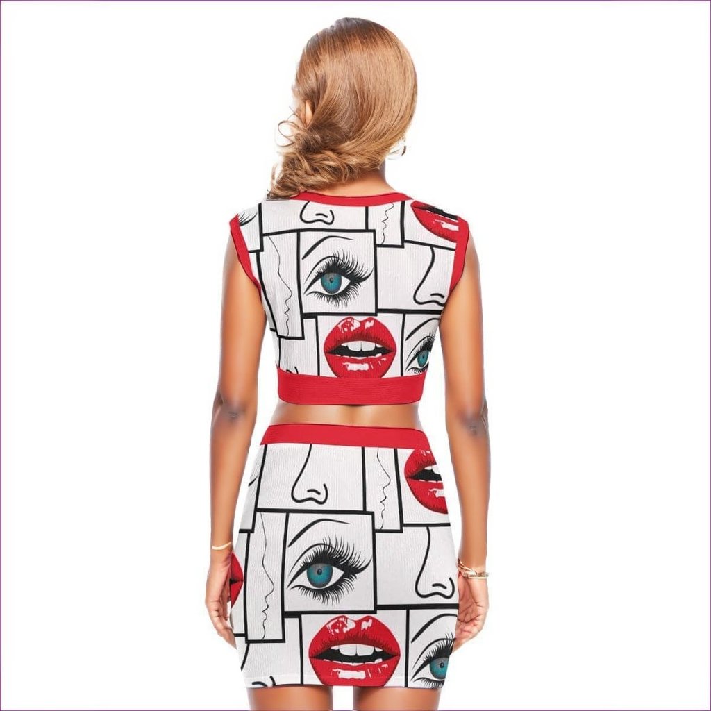 Attributes Womens Collarless V Collar Vest Skirt Set - women's top & skirt set at TFC&H Co.