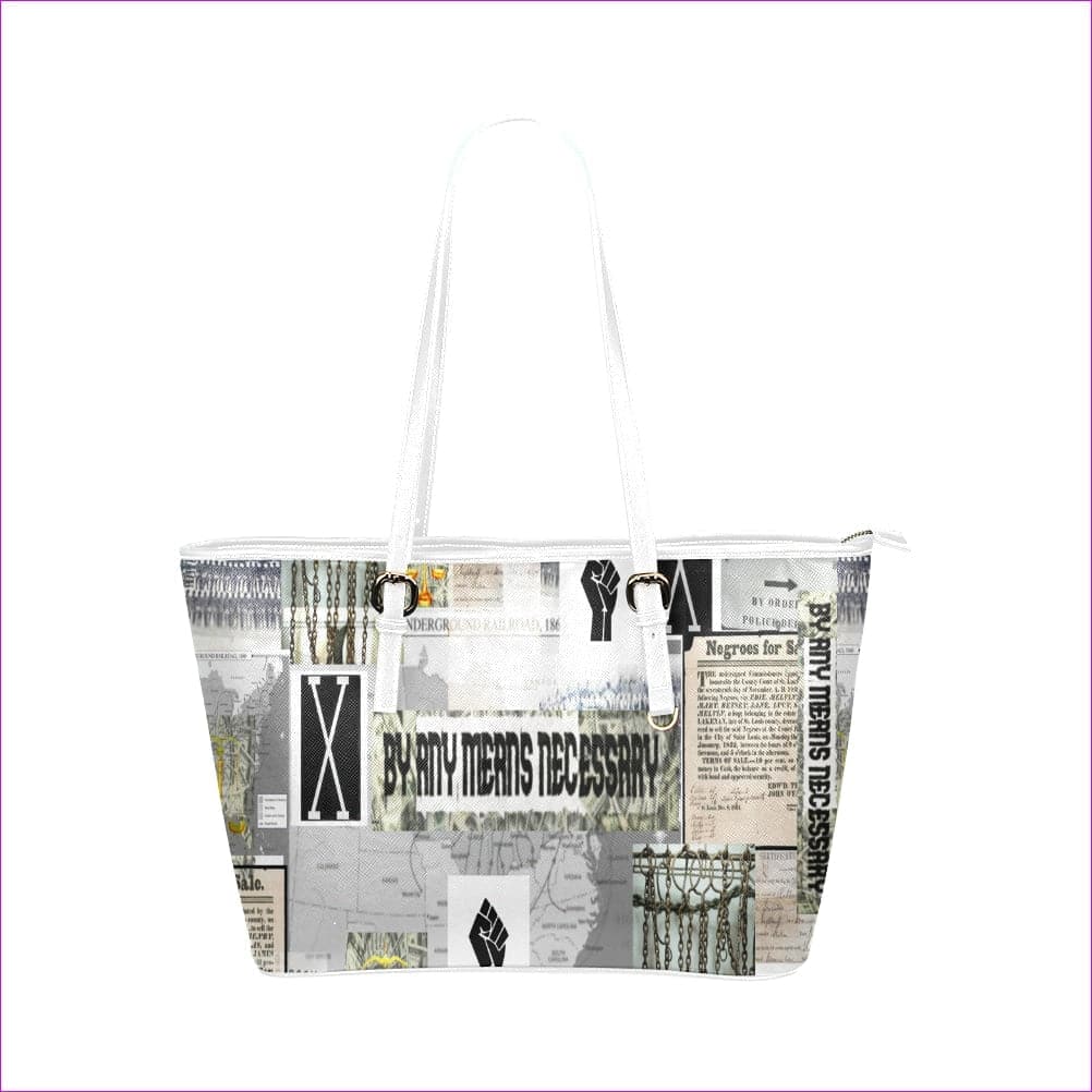 One Size B.A.M.N 2 (white strap) Leather Tote Bag (Model 1651) (Big) - B.A.M.N (By Any Means Necessary) Clothing 2 Womens Leather Tote -2 styles - handbag at TFC&H Co.