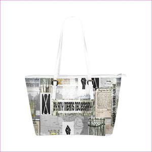 One Size B.A.M.N 2 (white strap) Leather Tote Bag (Model 1651) (Big) - B.A.M.N - By Any Means Necessary Clothing 2 Womens Leather Tote -2 styles - handbag at TFC&H Co.