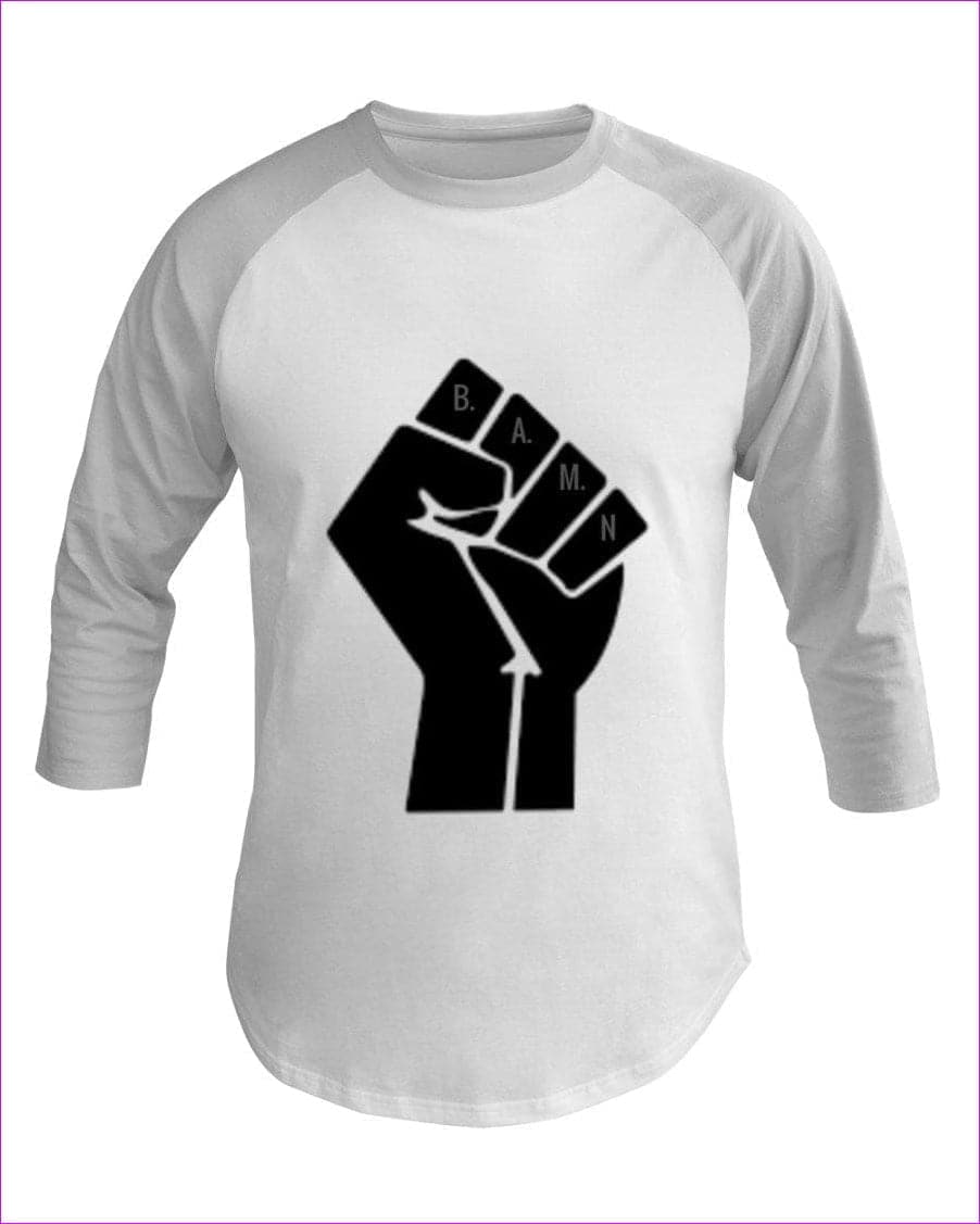 White B.A.M.N (By Any Means Necessary) Clothing Men's 3/4 Sleeve Raglan Shirt - Men's T-Shirts at TFC&H Co.