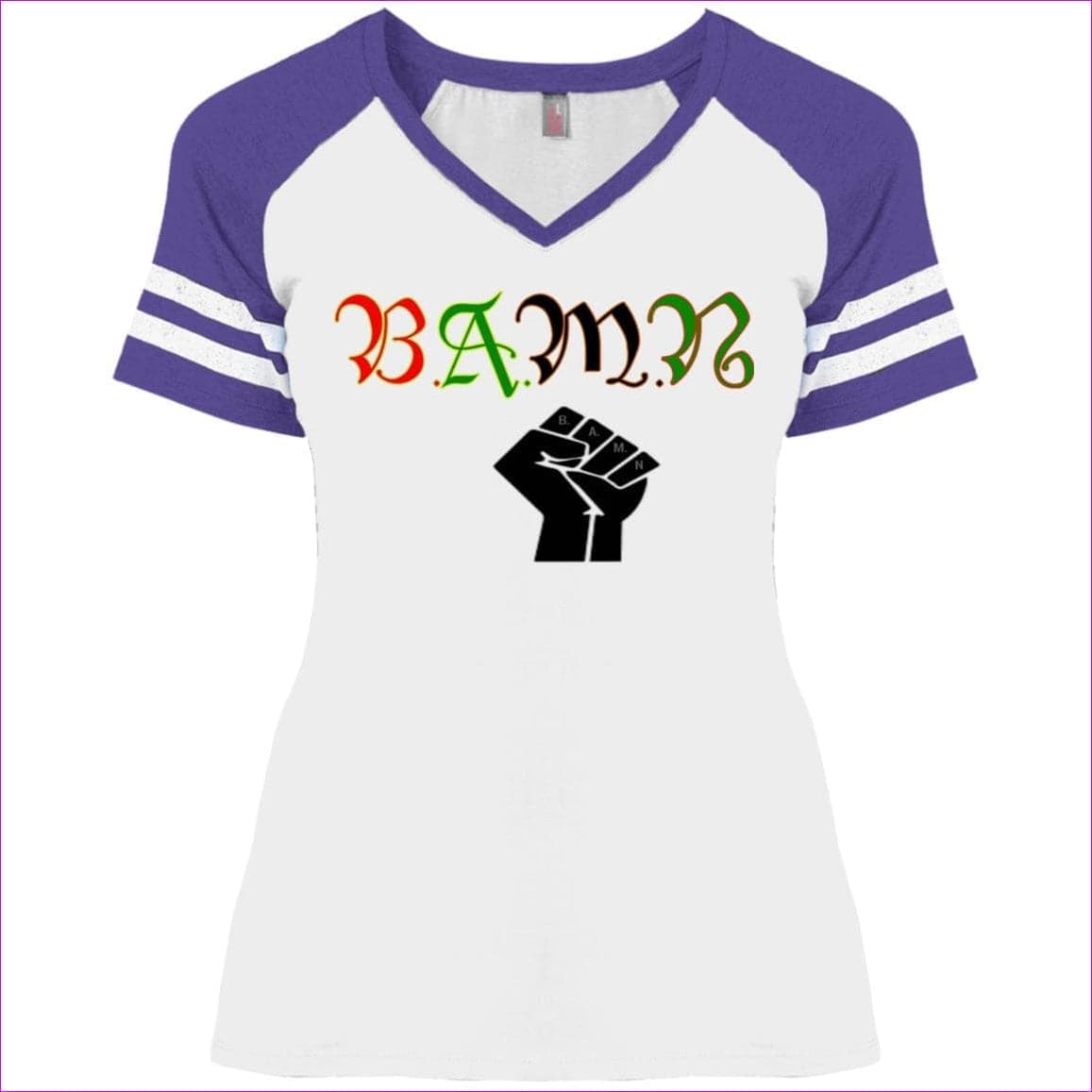 White/Heather Purple - B.A.M.N (By Any Means Necessary) Ladies' Game V-Neck T-Shirt - womens t-shirts at TFC&H Co.