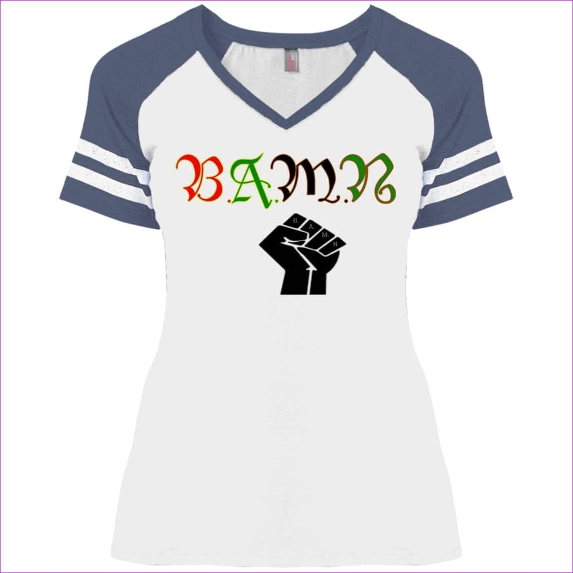 White Heather Navy - B.A.M.N - By Any Means Necessary Ladies' Game V-Neck T-Shirt - womens t-shirts at TFC&H Co.
