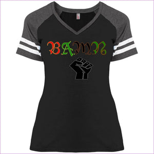 Black Heathered Charcoal - B.A.M.N - By Any Means Necessary Ladies' Game V-Neck T-Shirt - womens t-shirts at TFC&H Co.