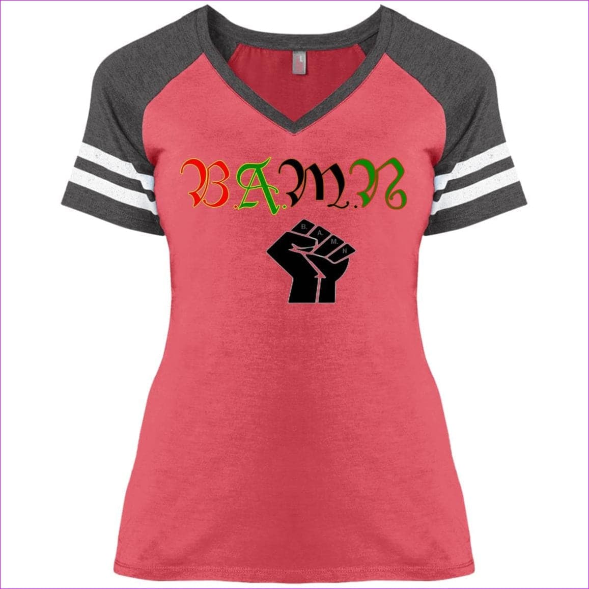 Heather Red/Heathered Charcoal - B.A.M.N (By Any Means Necessary) Ladies' Game V-Neck T-Shirt - womens t-shirts at TFC&H Co.