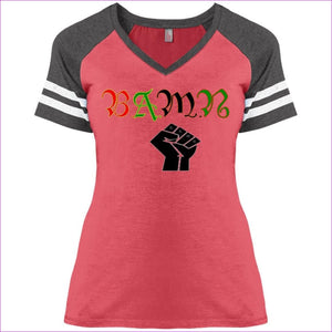 Heather Red/Heathered Charcoal - B.A.M.N (By Any Means Necessary) Ladies' Game V-Neck T-Shirt - womens t-shirts at TFC&H Co.