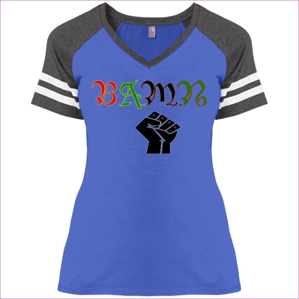 Heather Royal Heathered Charcoal - B.A.M.N - By Any Means Necessary Ladies' Game V-Neck T-Shirt - womens t-shirts at TFC&H Co.
