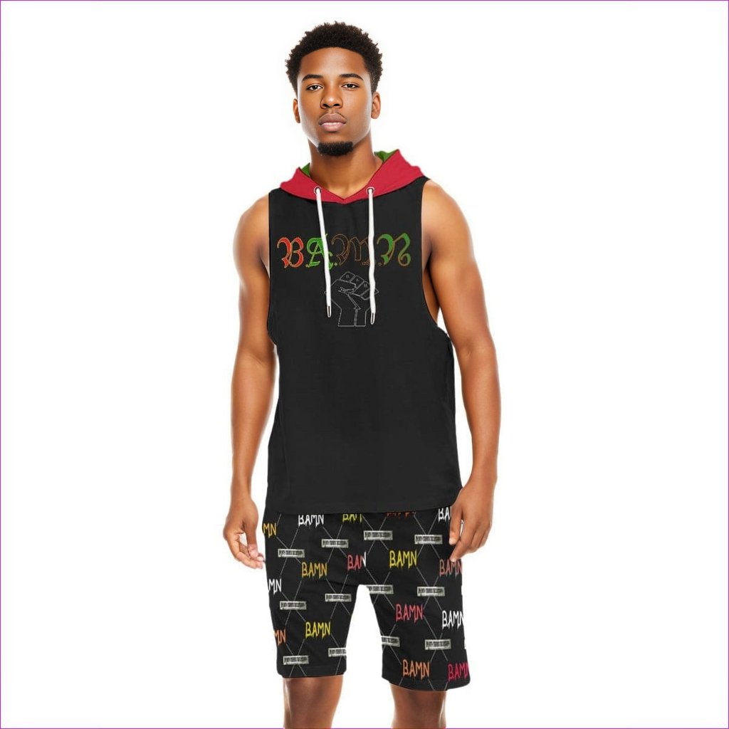 Black B.A.M.N (By Any Means Necessary) Men's Sleeveless Vest And Short Set - men's tank top & short set at TFC&H Co.