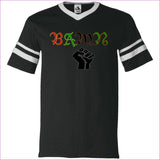 Black/White - B.A.M.N (By Any Means Necessary) Men's V-Neck Sleeve Stripe Jersey - mens t-shirt at TFC&H Co.
