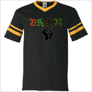 Black/Gold - B.A.M.N (By Any Means Necessary) Men's V-Neck Sleeve Stripe Jersey - mens t-shirt at TFC&H Co.