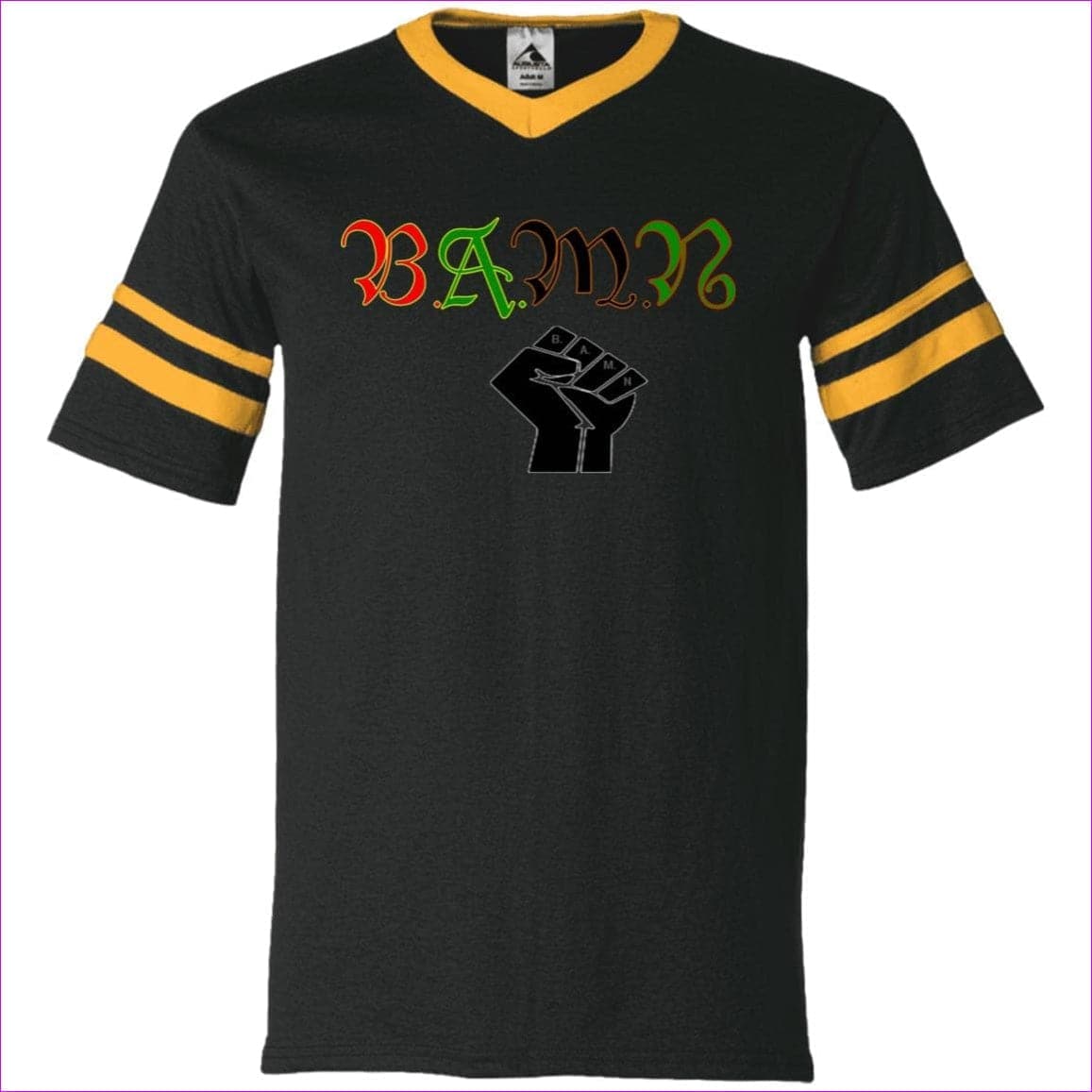 Black Gold - B.A.M.N - By Any Means Necessary Men's V-Neck Sleeve Stripe Jersey - mens t-shirt at TFC&H Co.
