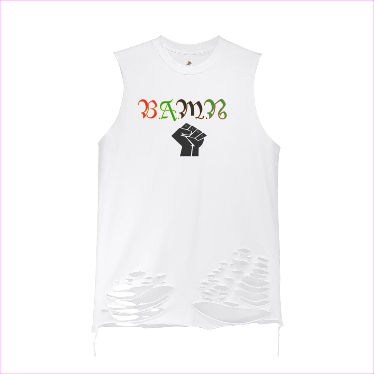 White - B.A.M.N - By Any Means Necessary Unisex Ripped Tank Top - unisex tank top at TFC&H Co.