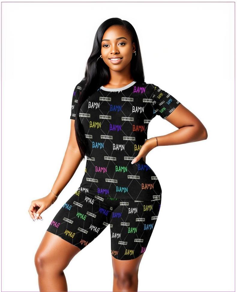 b.a.m.n in color Women's Short Yoga Set(Sets 03) B.A.M.N (By Any Means Necessary) Womens Yoga Short Set - 3 options - women's top & short set at TFC&H Co.
