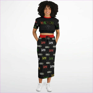 B.A.M.N in Color (By Any Means Necessary) Womens Premium Crop Top Skirt Set - Fashion Cropped Short Sleeve Sweatshirt and Long Pocket Skirt Set – AOP at TFC&H Co.
