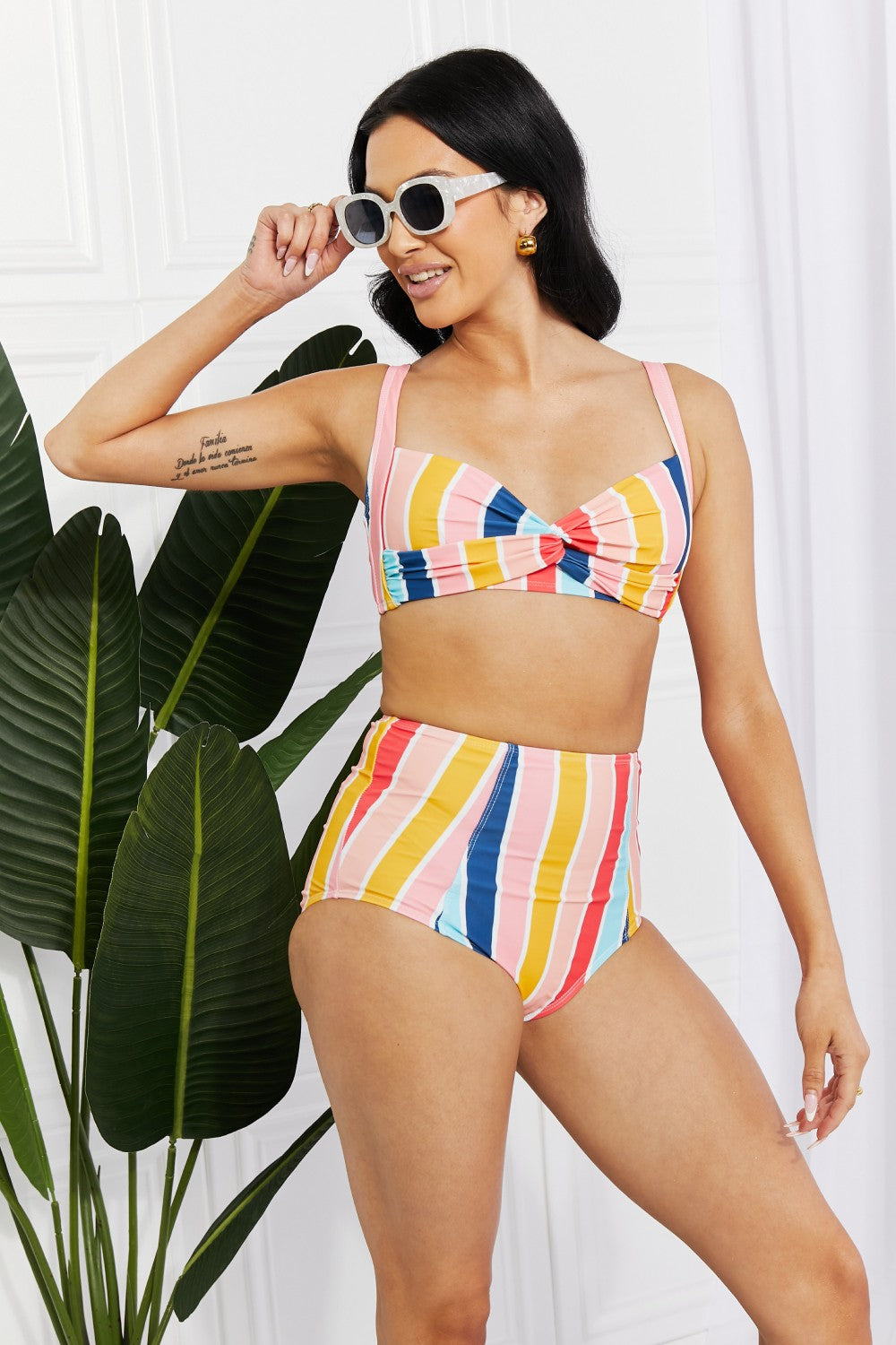 - Marina West Swim Take A Dip Twist High-Rise Bikini in Stripe - Ships from The US - womens bikini set at TFC&H Co.