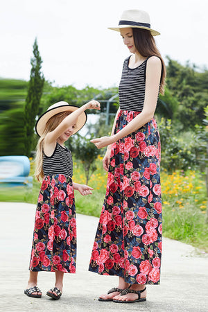 - Girls Striped Floral Spliced Dress - Mommy & Me - girls dress at TFC&H Co.