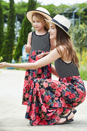 - Girls Striped Floral Spliced Dress - Mommy & Me - girls dress at TFC&H Co.