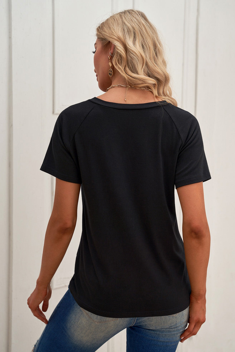 - Slogan Graphic V-Neck Short Raglan Sleeve Tee - womens t-shirt at TFC&H Co.