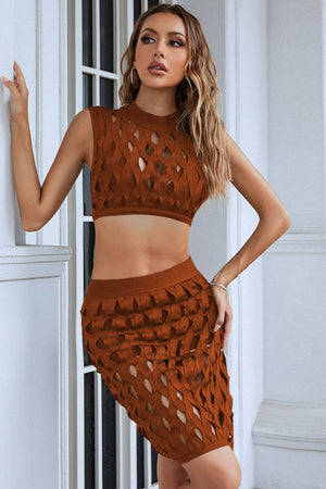 Openwork Cropped Top and Skirt Set - 2 colors - women's skirt set at TFC&H Co.