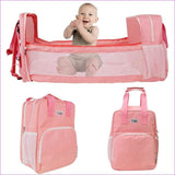 Pink - Baby Diaper Backpack Bag Mummy Foldable Multifunction Travel Bag With Changing Pad For Sleeping - diaper bag at TFC&H Co.