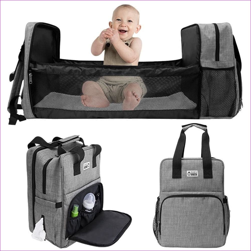 Grey - Baby Diaper Backpack Bag Mummy Foldable Multifunction Travel Bag With Changing Pad For Sleeping - diaper bag at TFC&H Co.