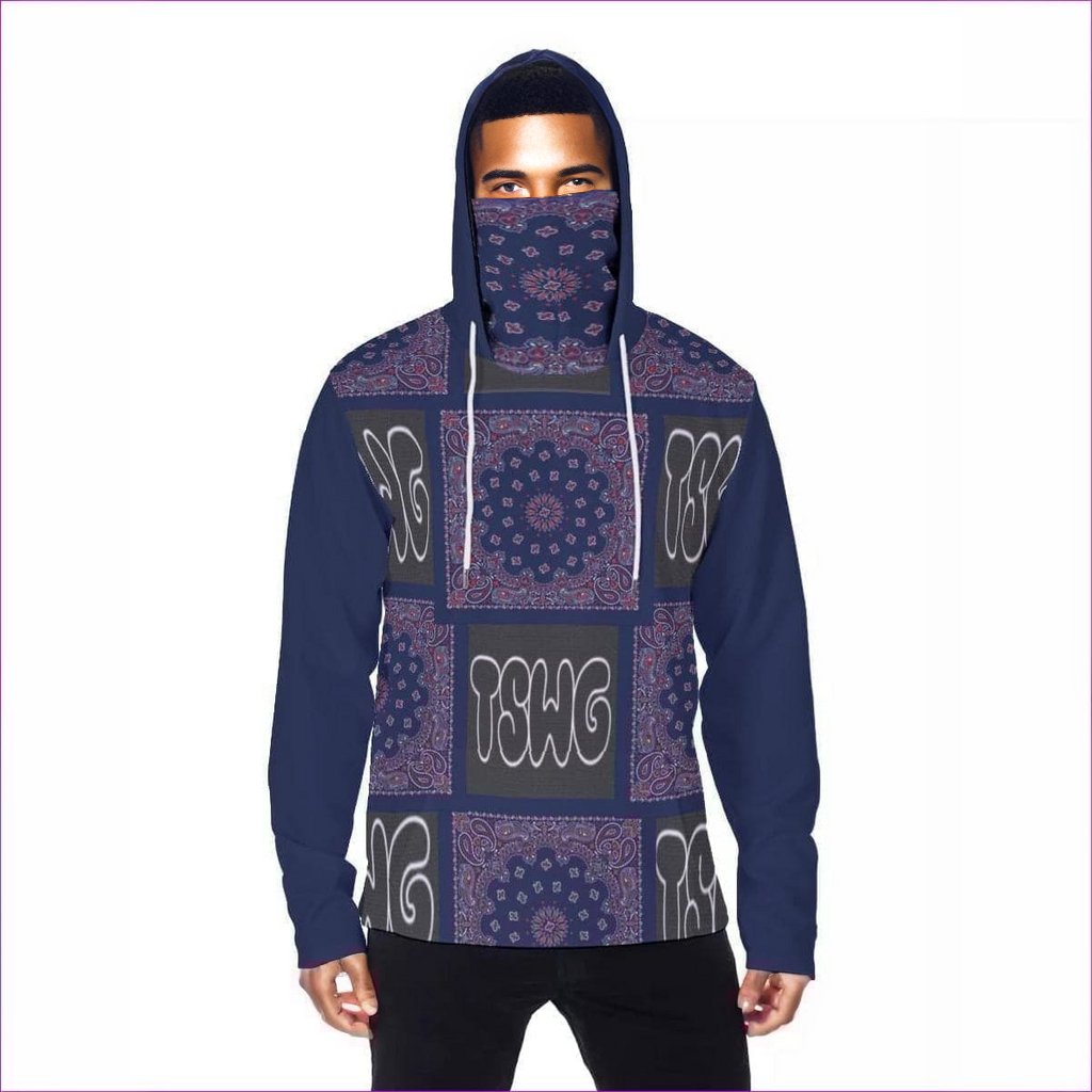 blue Bandana Branded Men's Pullover Hoodie With Mask - men's hoodie at TFC&H Co.