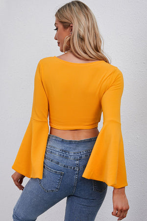 - Tie Front Flare Sleeve Cropped Top - Ships from The US - womens crop top at TFC&H Co.