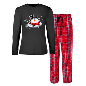 Black and Red Flannel Snow Man's Delight Women's Long Sleeve Top and Flannel Christmas Pajama Set - women's pajamas at TFC&H Co.