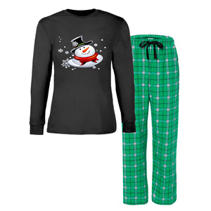 Snow Man's Delight Women's Long Sleeve Top and Flannel Christmas Pajama Set - women's pajamas at TFC&H Co.