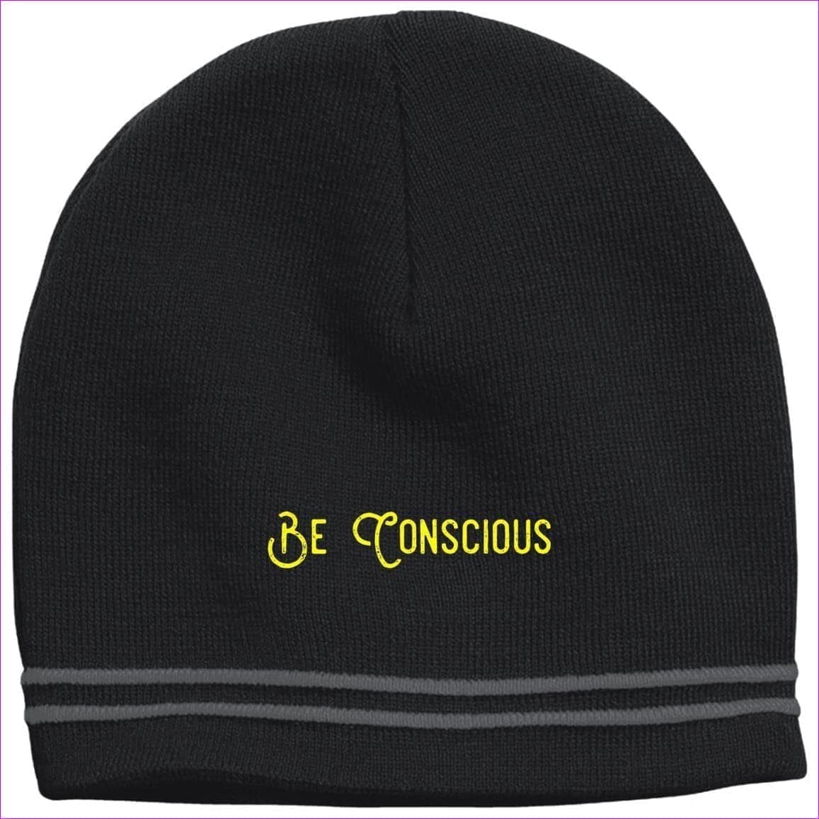 STC20 Colorblock Beanie Black Iron Grey One Size - Be Conscious Embroidered Knit Cap, Cap, Beanie - Beanie at TFC&H Co.