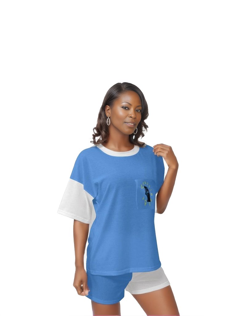 blue Be Conscious Womens Loose T-shirt Short Set - women's top & short set at TFC&H Co.
