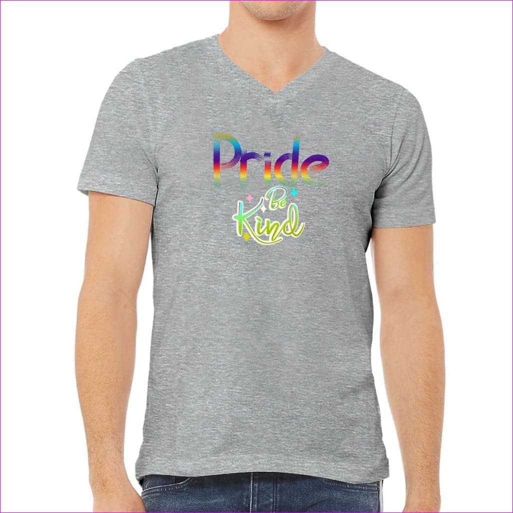 Athletic Heather - Be Kind Pride Unisex Jersey V-Neck Tee - Ships from The USA - Unisex T-Shirt at TFC&H Co.
